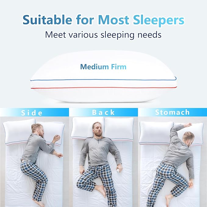 Pillows King Size Set of 2, Fluffy Bed Pillows for Sleeping, King Pillows 2 Pack with Hotel Quality, Medium Firm and Supportive Down Alternative Pillow for Side and Back Sleeper, 20" x 34"