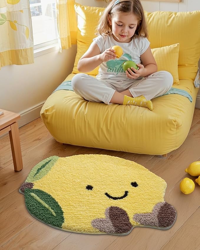 LUMI Cute Bathroom Rugs, Funny Fruit Rug, Soft Plush Fluffy Yellow Bath Mat, Absorbent, Non-Slip for Bathroom, Kitchen Sink, Bedroom, Kid's Bedroom, and Living Room, 19.5"x23.5", Lemmy
