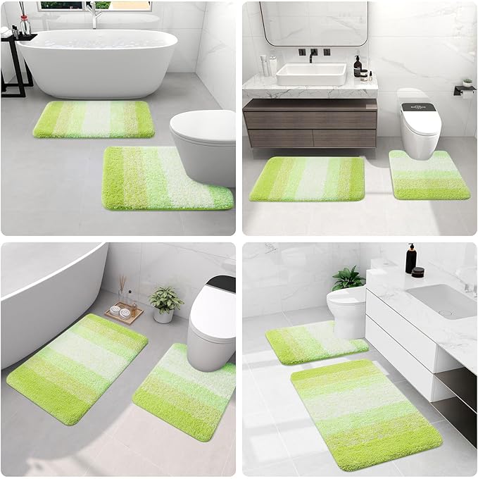 Arotive Microfiber Bathroom Rugs, Shaggy Soft and Absorbent Bath Rug, Non-Slip, Thick Plush Machine Washable Dry Bath Mats for Bathroom, Tub and Shower, 24x16, Light Green