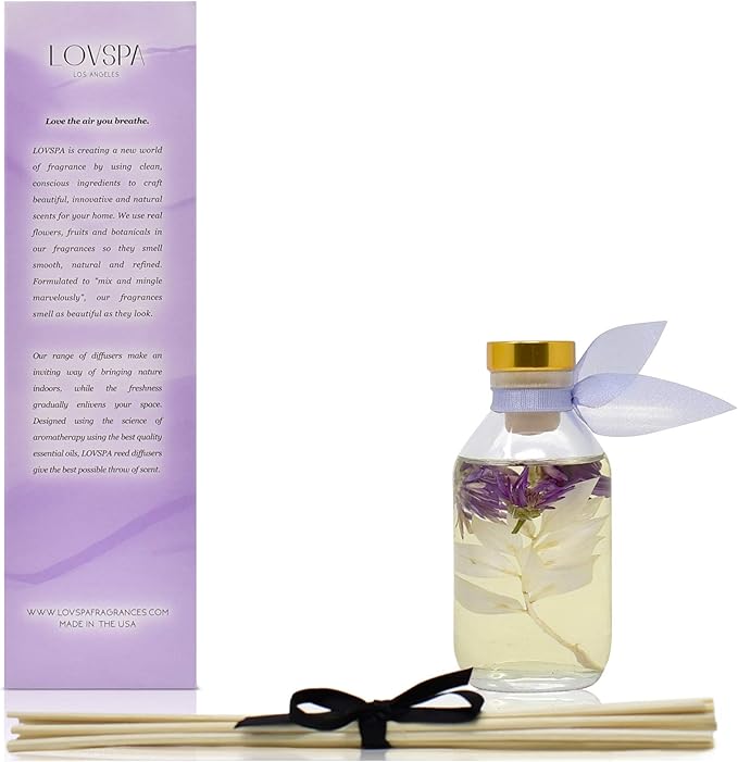 LOVSPA Lavender Vanilla Reed Diffuser Set - Essential Oil Scent Diffuser - Reed Diffusers for Home with Long Lasting Fragrance - Non-Toxic Oil Reed Diffuser - Made in The USA