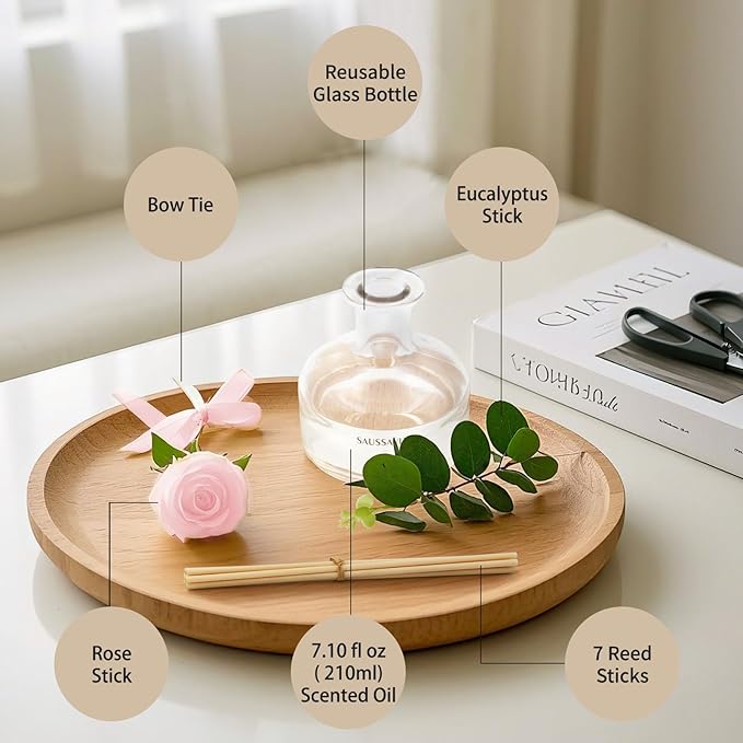 Reed Diffusers Set, 7.10 oz Rose Water Scented Diffuser with 7 Sticks, Long Lasting Home Fragrance for 120 Days, Perfect for Bathroom, Shelf Decor, Air Fresheners