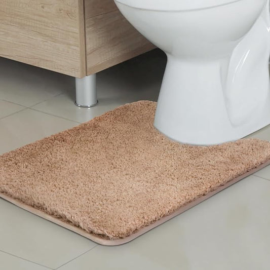 TECHMILLY U Shaped Super Soft Shaggy Bathroom Rugs, Absorbent Thick Non Slip Microfiber Toilet Rugs, Quick Dry Machine Washable Bath Mat for Bathroom Floor, Bathtub and Shower 24"x20"