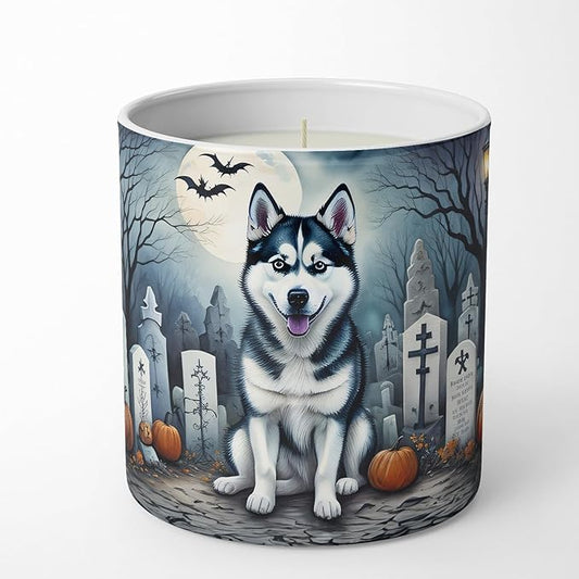 Caroline's Treasures DAC2055CDL Siberian Husky Spooky Halloween Decorative Soy Candle Nature Soy Wax Essential Oil Home Decor Ideal for Bedroom Kitchen Bath Office Gift, 10 oz