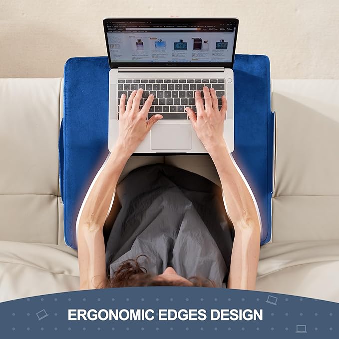 Homguava Reading Pillow Memory Lap Desk Foam Pillow for Adults Gaming Pillow Arm Rest Pillow for Reading, Crocheting, Gaming or Sitting in Bed (Blue, Medium)