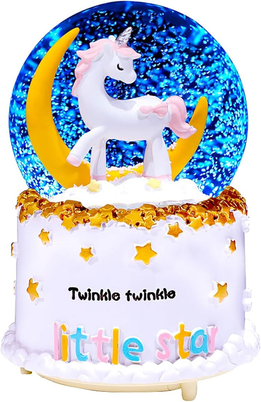 Moon Unicorn Snow Globe Automatic Rotating Snow Flakes with Coloful Light Music Christmas Birthday Presents Gifts for Kids Girls Baby Sister Daughter Granddaughter Women Mom Grandma