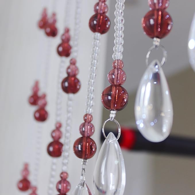 Hanging Glass Door Beads Curtains Valance Self-Adhesive for Doorways Crystals Stran Arched Windows, Clear Crystal Room Partition Curtain Door Frame Beads for Doorways Closets 12