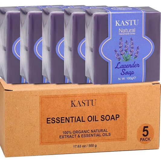 5 PCS Lavender Oils Soap Bar for Face & Body,Moisturizing,Softer Skin,Natural Handmade,Hypoallergenic Beauty Bar Sensitive Skin With Gentle Cleanser,Men & Women