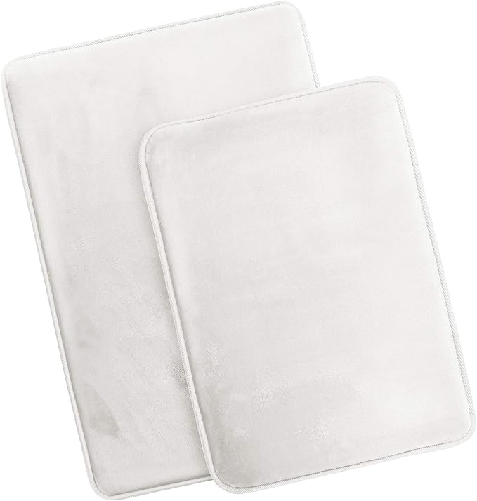 Clara Clark 2 Piece Bathroom Rugs Bath Mat Set, Velvet Memory Foam Bath Mats for Bathroom - Non-Slip, PVC Backing Bath Rugs, Washable - Dries Quickly, White