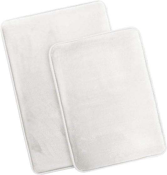 Clara Clark 2 Piece Bathroom Rugs Bath Mat Set, Velvet Memory Foam Bath Mats for Bathroom - Non-Slip, PVC Backing Bath Rugs, Washable - Dries Quickly, White