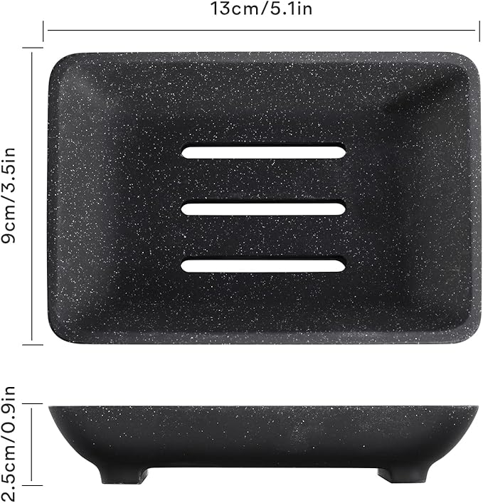 Soap Dish with Drain, Aimou Bar Soap Holder Saver Self Draining Waterfall Soap Sponge Tray Dishes, Easy Clean Soap Case Box Container for Bathroom Shower Kitchen Sink Countertop Black