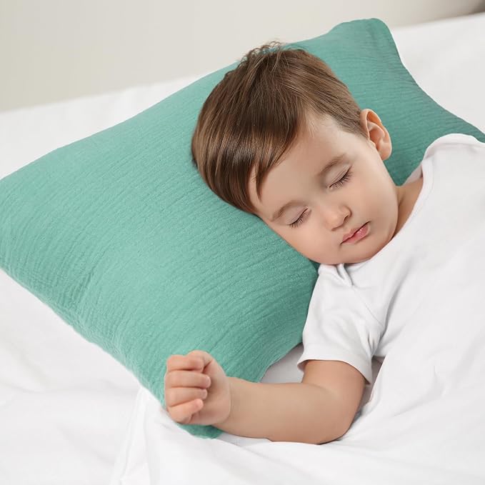 Organic Cotton Muslin Mini Pillowcases with Envelope Design,2 Pack Ultra Breathable Kids Toddler Pillowcases for Boys and Girls- 13 x 18 inches (Turquoise)