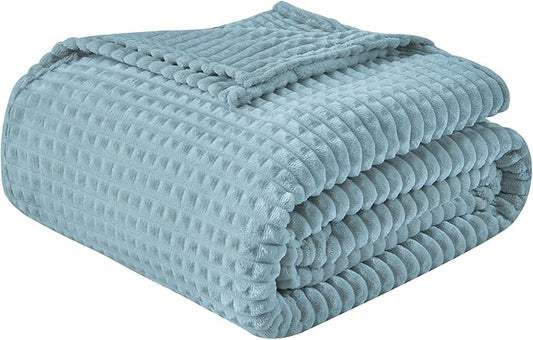 EMME Fleece Throw Blanket Luxury Flannel for Couch Bed Sofa Chairl, Soft, Plush, Warm and Cozy Blanket with Geometric Grid Design (Teal, 50'' x 60'')