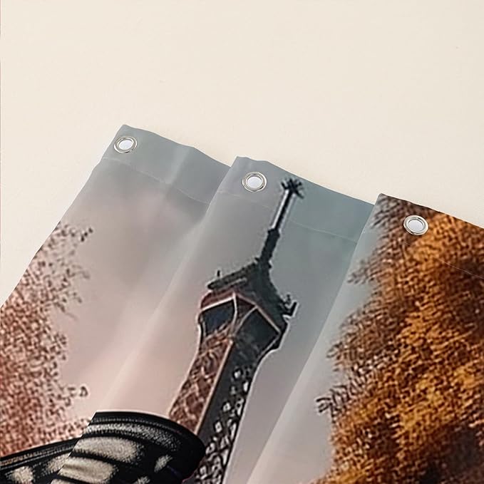 AILONEN Butterfly Shower Curtain for Bathroom,Romantic Red Rose Flower Butterfly Bath Curtain 72" W*72" H,Retro Eiffel Tower Decoration Waterproof Bathroom Curtain with 12 Plastic Hooks