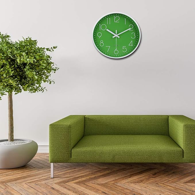 jomparis Modern Office Green Decor Wall Clock 12" Silent & Non-Ticking Battery Operated Quartz Round Clock