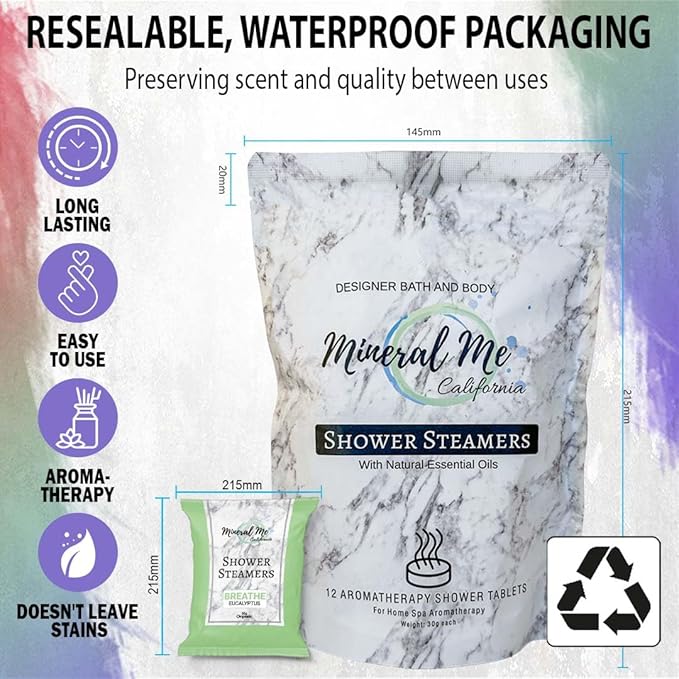 Shower Steamers Aromatherapy - Fathers Day Gift for Dad, 12pc Shower Bombs Vapor Tablets w/Organic Essential Oils for Vaporizing Steam Spa, Shower Melts, Selfcare Gifts for Women, Men, Wife, Husband