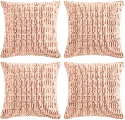 Fancy Homi 4 Packs Boho Pink Decorative Throw Pillow Covers 26x26 Inch for Living Room Couch Bed Sofa, Rustic Modern Farmhouse Home Decor, Soft Plush Corduroy Cute Square Cushion Case 66x66 cm