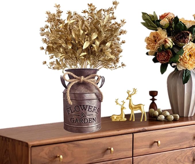 CATTREE Artificial Gold Plants for Christmas, Golden Leaves Plastic Faux Gypsophila Fake Simulation Baby Breath Flowers for Home Indoor Outdoor Wedding Decoration Hall Table Planter Filler 4 Pack
