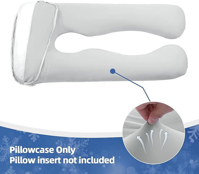 Cooling Pregnancy Pillow Cover (ONLY Pillowcase), Q-Max 0.4 U Shaped Luxurious Smooth Maternity Pillow Cover with Hidden Zip, Cool Large Pillow Protector for Side Hot Sleeper, Grey, 61x31 in