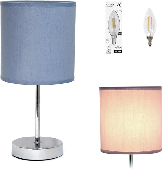 Simple Designs LT2007-PRP-LB Basic Chrome Mini Table Lamp for Living Room, Nightstand, Desk, Countertop, Purple, with Feit LED Bulb Included
