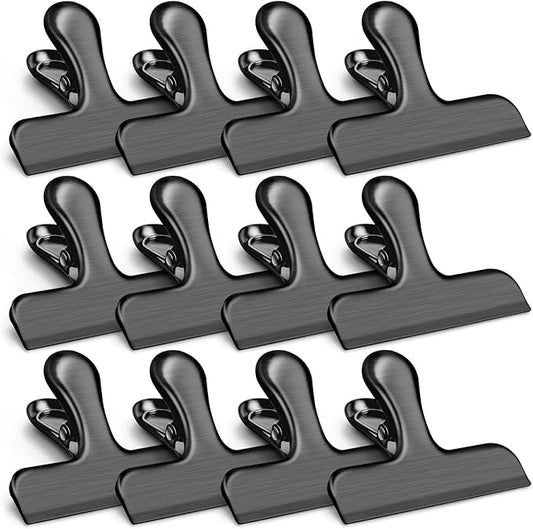 VNDUEEY 12 Pack Stainless Steel Chip Clips, Bag Clips for Food, Heavy Duty Chip Clip for Kitchen and Office to Seal Coffee Bags, Paper Sheets, Metal Clip Air Tight Seal-3 Inches, Black