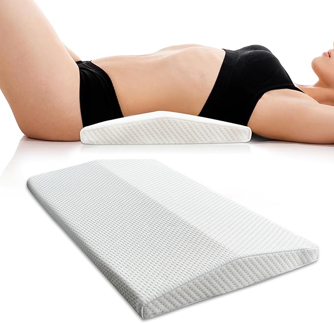 Lumbar Support Memory Foam Pillow - Suitable for Side, Back, and Stomach Sleepers, Helping to Alleviate Lower Back Pain - Triangular Wedge Long Pillow White