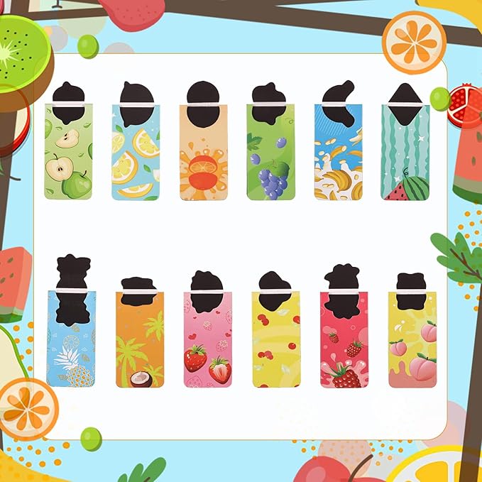 12pcs Magnetic Bookmarks, Cute Fruit Magnet Page Markers Page Holders Bookmarks Funny Fruit Double Sided Magnet Book Markers Holders for Students Teachers Reading Party Favors