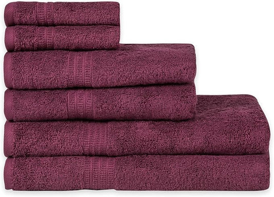 HOMELOVER 6 Piece Towel Set - 100% Organic Cotton, 2 Bath Towels, 2 Hand Towels, 2 Washcloths - 500 GSM, Hotel & Spa Quality, Soft, Quick Dry, Highly Absorbent Bathroom Essentials (Plum Purple)
