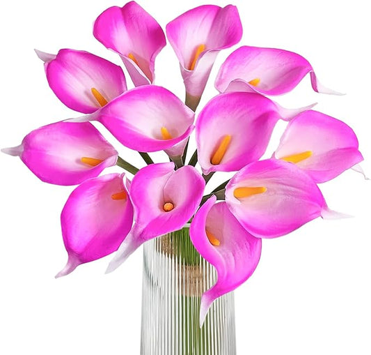 Letjolt Artificial Calla Lily Purple Pink Flowers 12Pcs for Wedding Bouquet Home Decoration Faux Calla Lilies Flower, Purple Pink