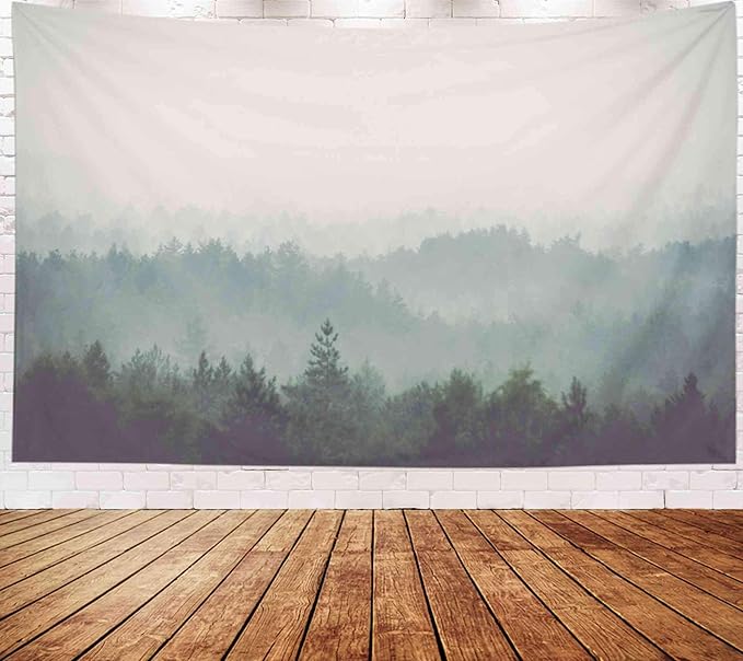 EMMTEEY Grey Misty Forest Mountain Tapestry - Large Wall Tapestry 80x60 Inches for Bedroom & Living Room Decor