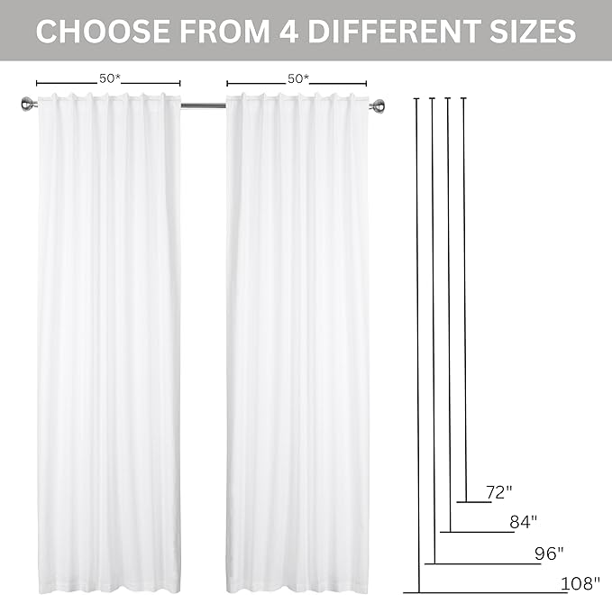 Ramanta Home 100% Cotton Light Filtering Curtains 50x72 Inch - Set of 2, White Curtain for Living Room, Bedroom, Farmhouse Cotton Textured Slub Fabric Semi Sheer Back Tab Window Linen Panels - White