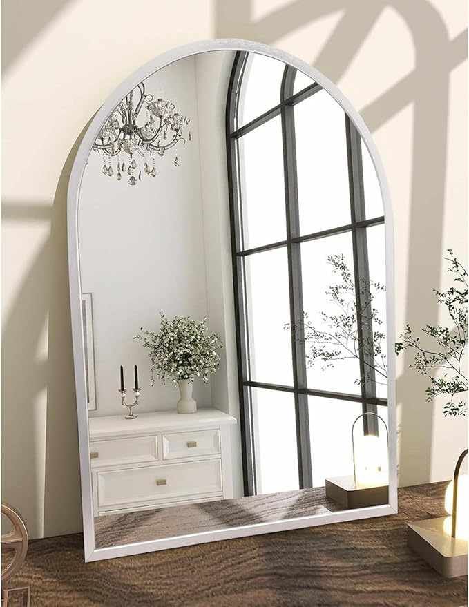 Arched Bathroom Mirror, Silver Metal Frame Wall Mounted Mirror Vanity Wall Mirror for Bedroom Entryway Living Room Vanity 26"x18"