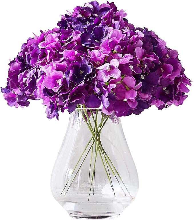 Artificial Hydrangea Flower Heads 10 Dark Purple Hydrangea Silk Flowers Head for Wedding Centerpieces Bouquets DIY Floral Decor Home Decoration with Long Stems