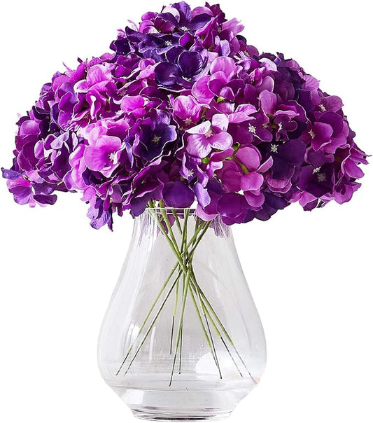 Artificial Hydrangea Flower Heads 10 Dark Purple Hydrangea Silk Flowers Head for Wedding Centerpieces Bouquets DIY Floral Decor Home Decoration with Long Stems