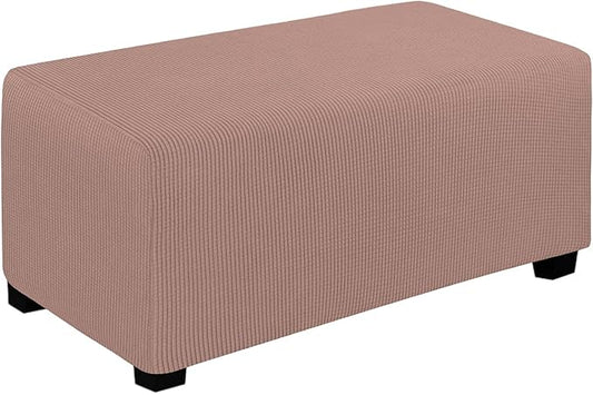 Easy-Going Stretch Ottoman Cover Folding Storage Stool Furniture Protector Soft Rectangle slipcover with Elastic Bottom(Ottoman Large,Pink)
