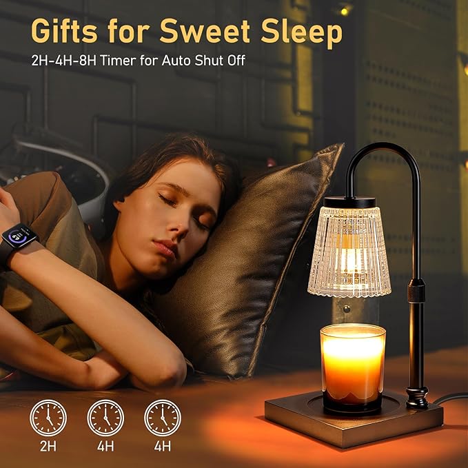 Candle Warmer Lamp with Timer Dimmer, Adjustable Height Candle Wax Warmer Warming Lamp with 2x50W Bulbs for Scented Candles for Housewarming Bedroom Home Decor Mom Women Family