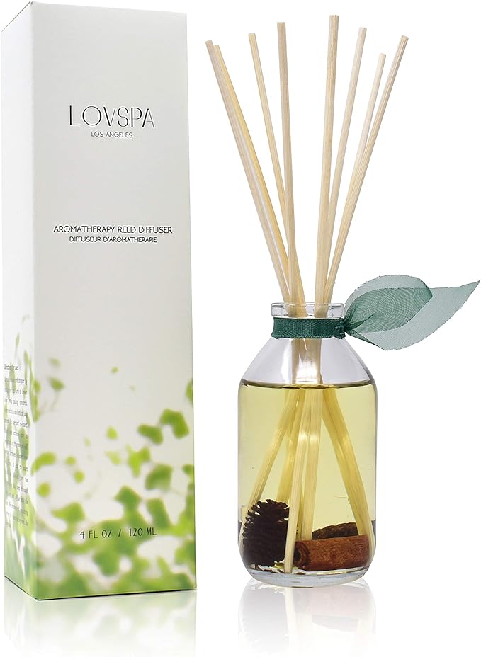 LOVSPA Cinnamon Pinecones Reed Diffuser Set - Fir, Cinnamon, Clove & Sandalwood Scent Diffuser - Non-Toxic Oil Reed Diffuser - Made in The USA