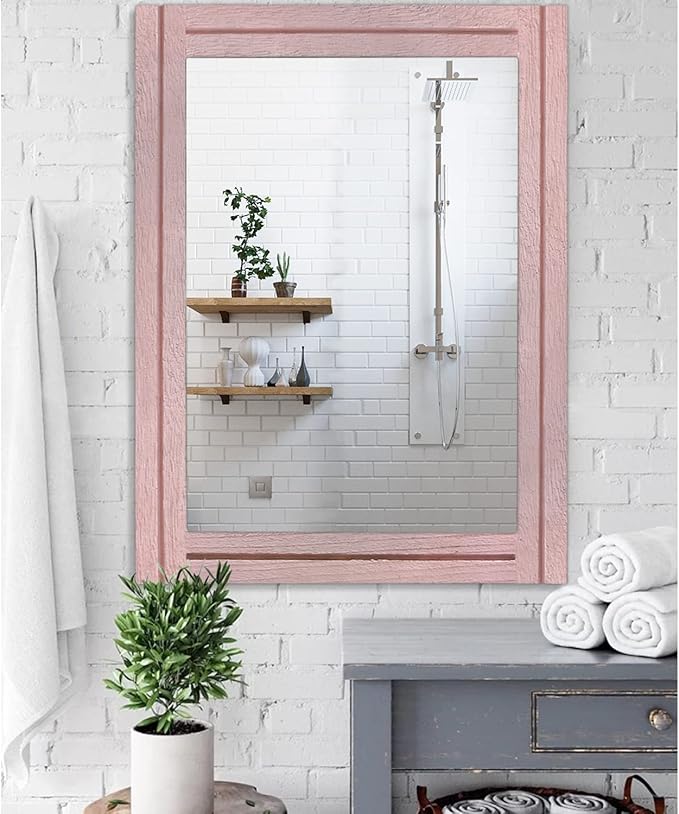 AAZZKANG Rectangle Mirror with Wood Framed Modern Farmhouse Hanging Wall Mirrors Decor for Bedroom Bathroom Living Room Home Entryway Large 28"x20"