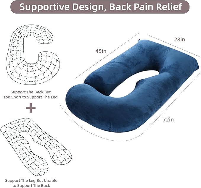 60 Inch Full Body Pregnancy Pillows for Sleeping Cooling Pregnancy Pillow,U Shaped Pregnancy Body Pillow,Maternity Pillows for Pregnant Women with Removable Washable Velvet Cover. (Blue)