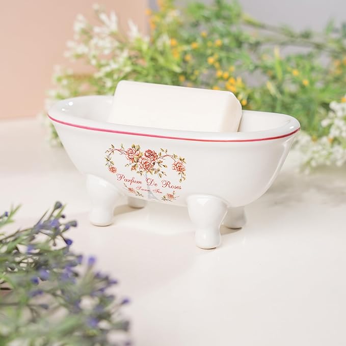 1 Piece 5.7"" Mini Ceramic Clawfoot Double Ended Bathtub Soap Dish Vintage Decortative Soap Dish (Style 01)
