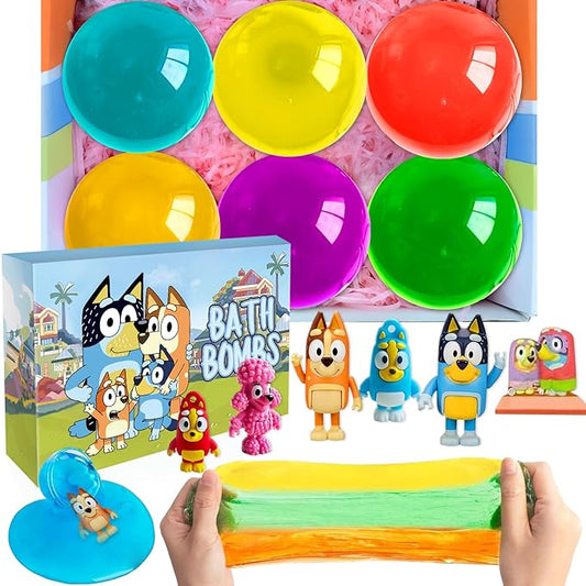 Bath Slime Kids Soap Bath Toy, Blue Heelers Bath Bombs for Kids, Bath Bombs with Surprise Inside, Slime Kit Kids Bath Bombs Rich in Natural Essential Oils for Dry Skin Moisturize, Gifts Card for Kids
