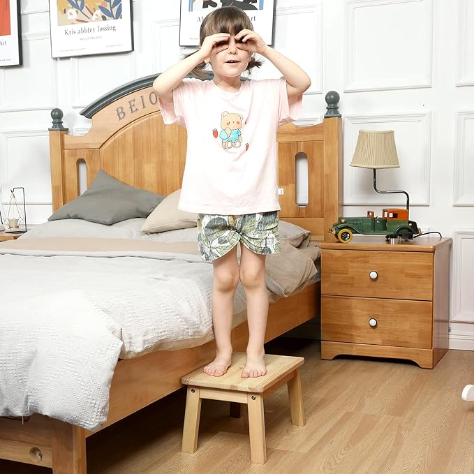 HOUCHICS Wooden Step Stool for Kids,Solid Birch for Kitchen Bedroom Living Room Bathroom Toilet Nursery Toddlers Potty Training Stool with Non-Slip Pads and 220lb Load Capacity (Wooden