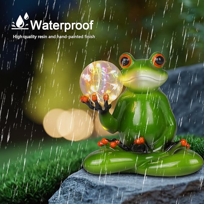 Solar Garden Decor Meditating Yoga Frog Statue - Zen Garden Frog Figurines for Yard Lawn Porch Patio Landscape Garden Decor, Housewarming Gifts for Women/Mom