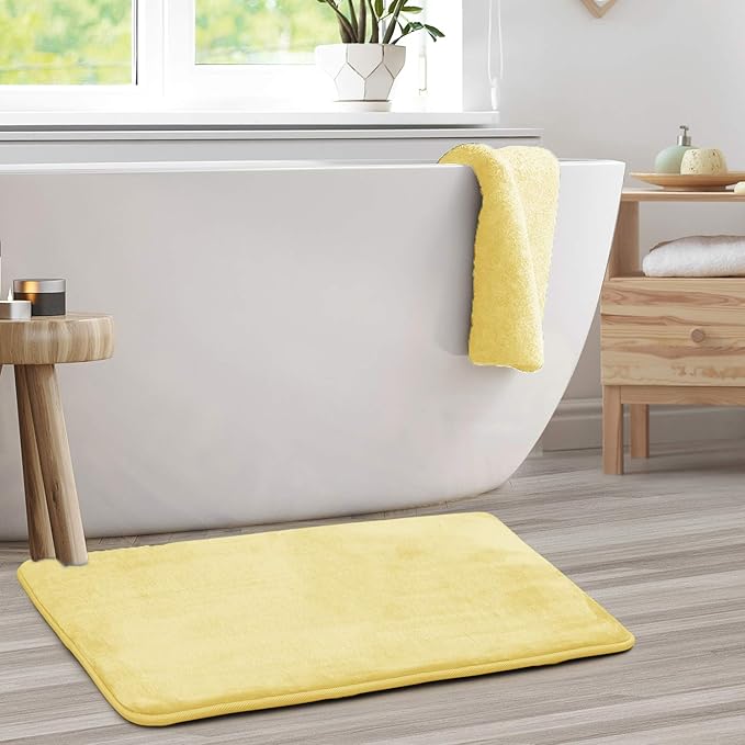 Clara Clark Bathroom Rugs, Velvet Memory Foam Bath Mat, Non-Slip, Machine Washable Bath Rugs - Dries Quickly, Ultra Soft Plush Bath Mats for Bathroom, 20 x 32, Mellow Yellow