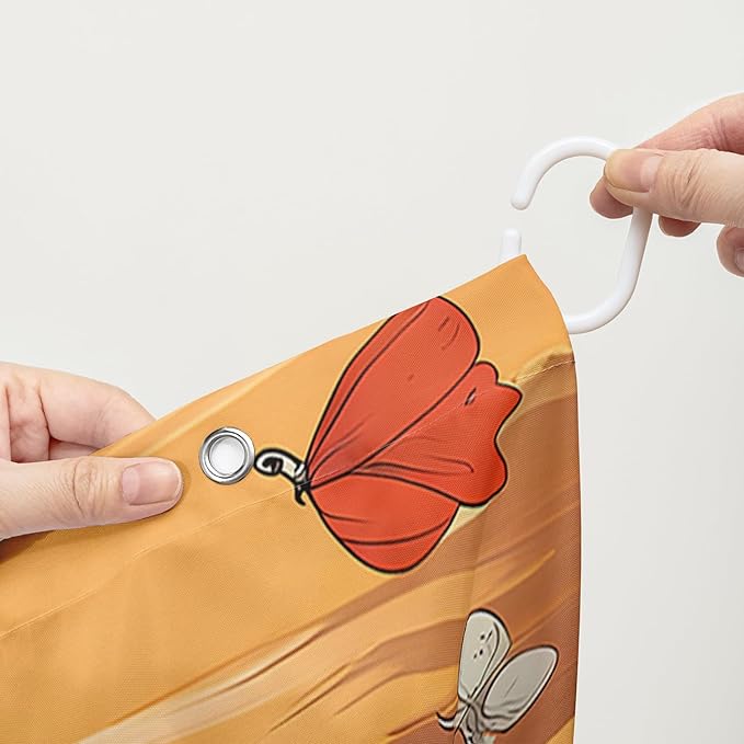 AILONEN Cartoon Frog Waterproof Shower Curtain,Nature Plant Fungus Flower Frog Bath Curtain,Fantasy Sunset Abstract Yellow Bathroom Curtain Decor 72" W x 96" H