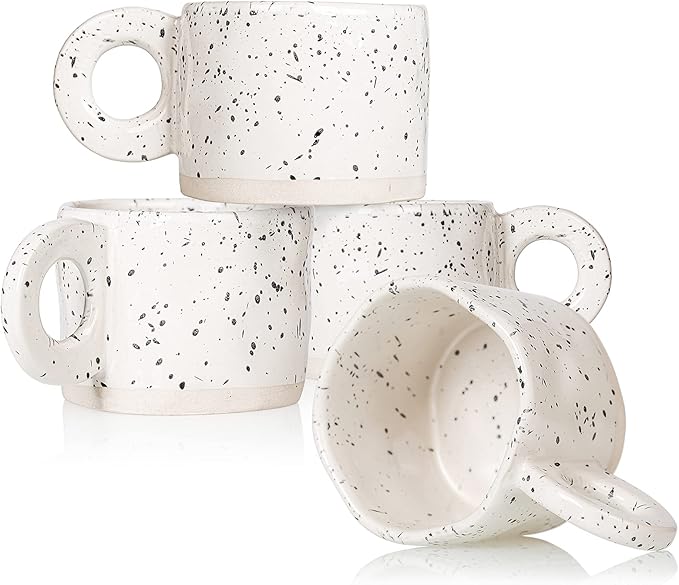 CREATIVELAND Coffee Mug,Ceramic Coffee Mugs Stoneware Coffee Cups with Handle for Latte, Espresso,Cappuccino,Hot chocolate,Milk Mugs Set Dishwasher Microwave Safe (White)