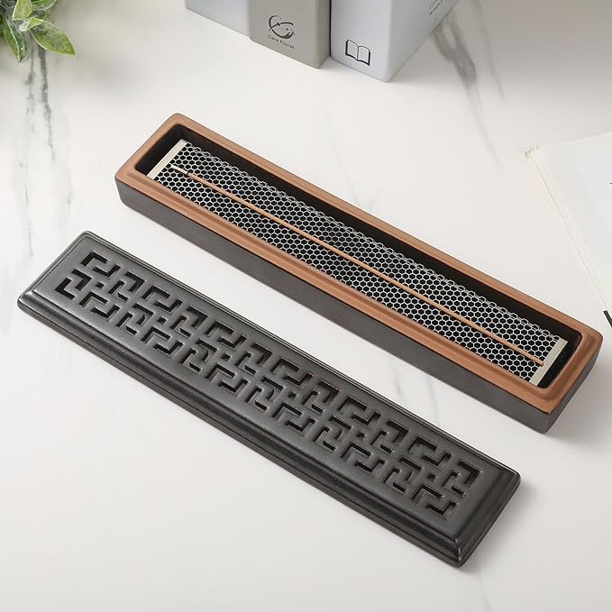 Incense Holder,Ceramic Incense Holder for Sticks with Ash Catcher,Coffin Style Incense Box,Incense Burner for Meditation Yoga Spa Room Decor(Brown)