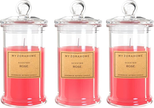 Aromatherapy Candles, Scented Candles for Home As a Holiday Candle Gift for Your Lover, Family, Elder, Friends and Colleagues (Set of 3 - Rose)