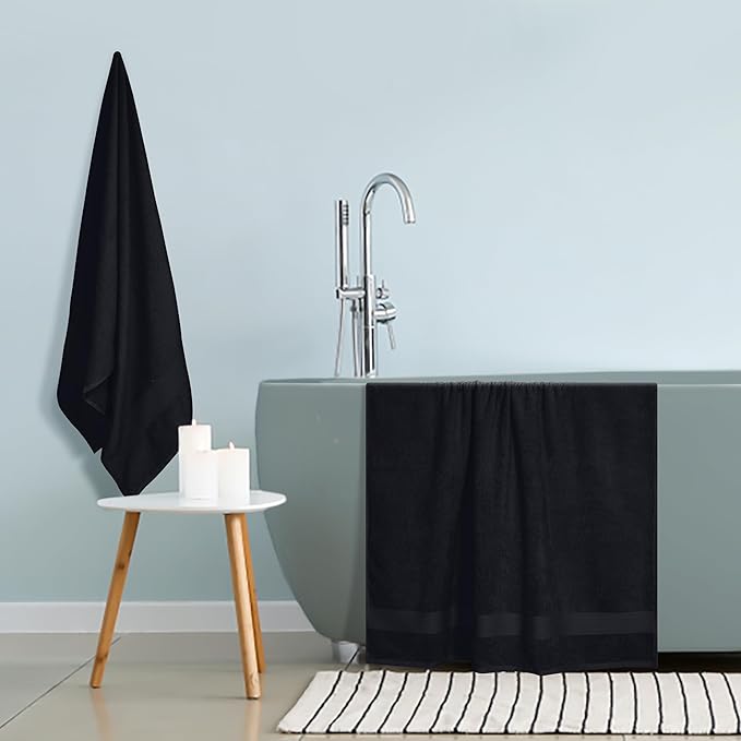 GLAMBURG Premium Cotton Oversized 2 Pack Bath Sheet 35x70-100% Pure Cotton - Ideal for Everyday use - Ultra Soft & Highly Absorbent - Machine Washable - Black