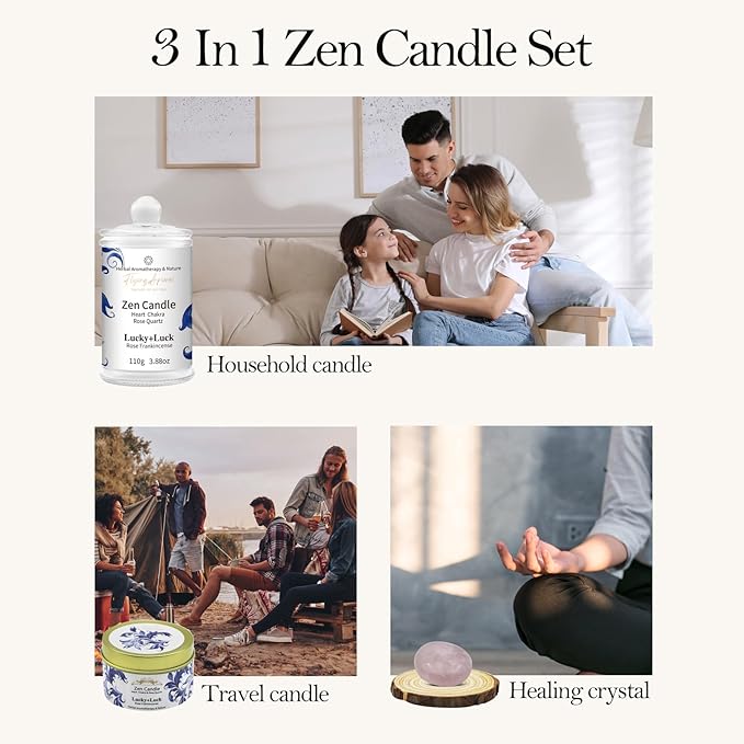APSARAS Luck+Lucky Scented Candles，Rose Frankincense Aromatherapy Spring Candle Sets for Women Zen Gift for Bathroom,Jar Non Toxic Soy Candles for Home Scented, 36 Hours Burn Time