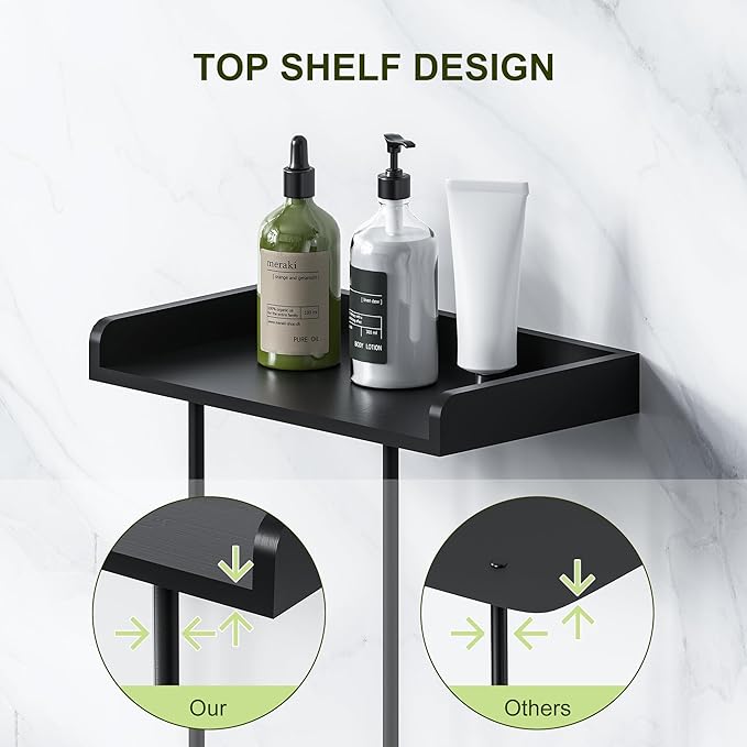 MinBoo Bamboo Bathroom Towel Storage Rack, Towel Racks for Bathroom Wall Mounted with Shelf Can Holds Large Towels, Wall Towel Rack for Rolled Towels, Black